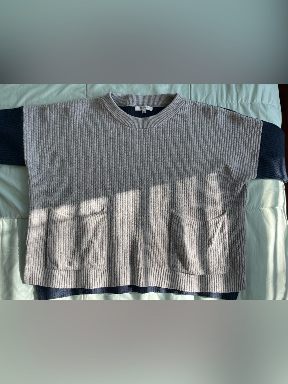 Madewell Ribbed Pocket Sweater - Gray & Navy